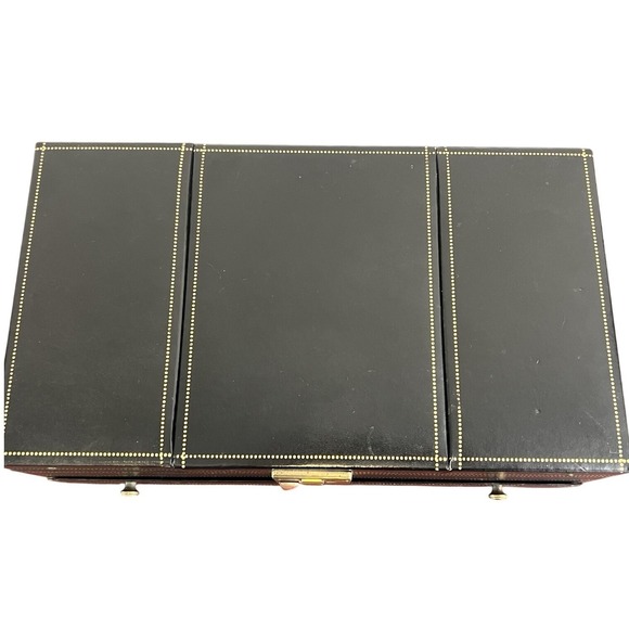Vintage Multi-tier Jewelry Box Storage Black Leather Collectible - Picture 4 of 10